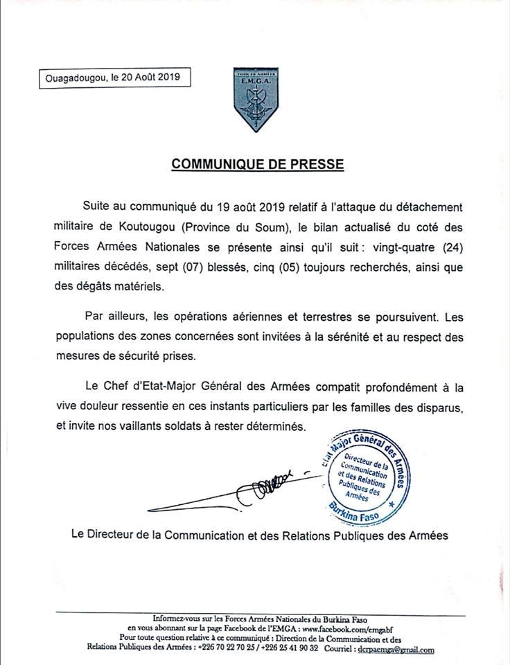 Attaque de Koutougou : 24 militaires tombés 2