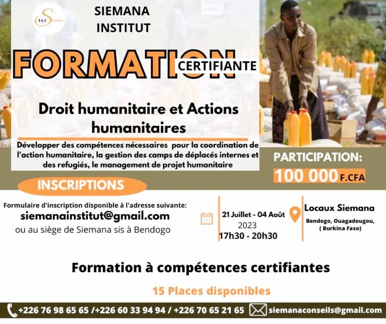 Formation certifiante en « Droit humanitaire et actions humanitaires » 1