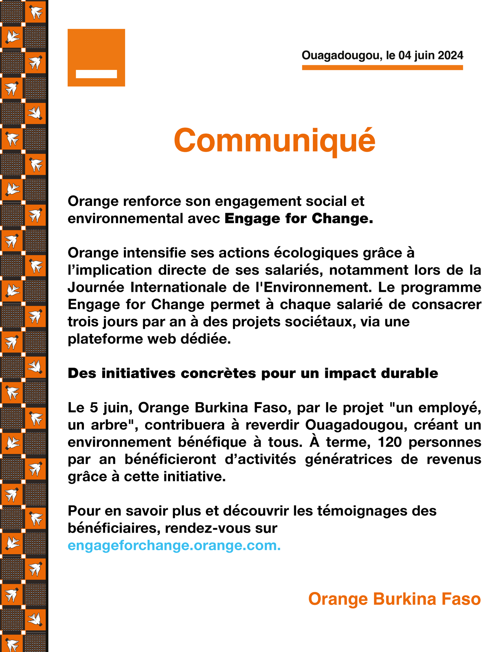 Orange Burkina renforce son engagement social et environnemental grâce à l’implication de ses employés