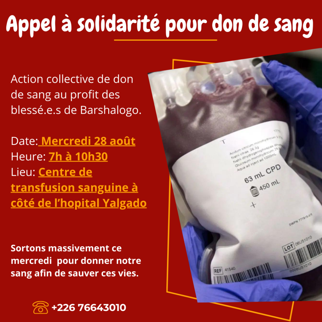 Don de sang : Des burkinabè solidaires aux blessés de Barsalgho 2