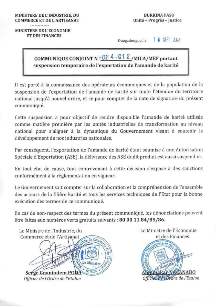 Burkina : Suspension temporaire de l’exportation de l’amande de Karité 2