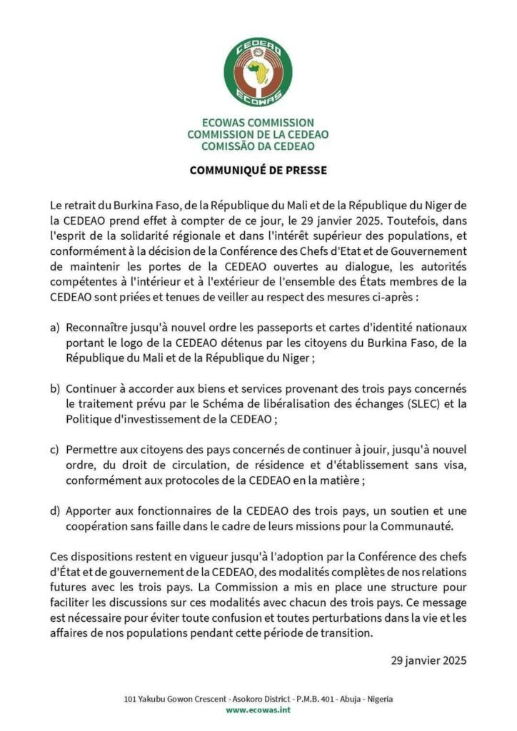 La CEDEAO demande à ses membres de reconnaitre le passeport jusqu'à nouvel ordre (Communiqué) 2